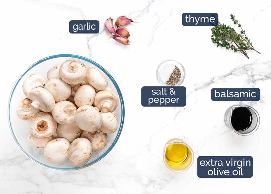 Ingredientes en Champiñones marinados balsámicos
