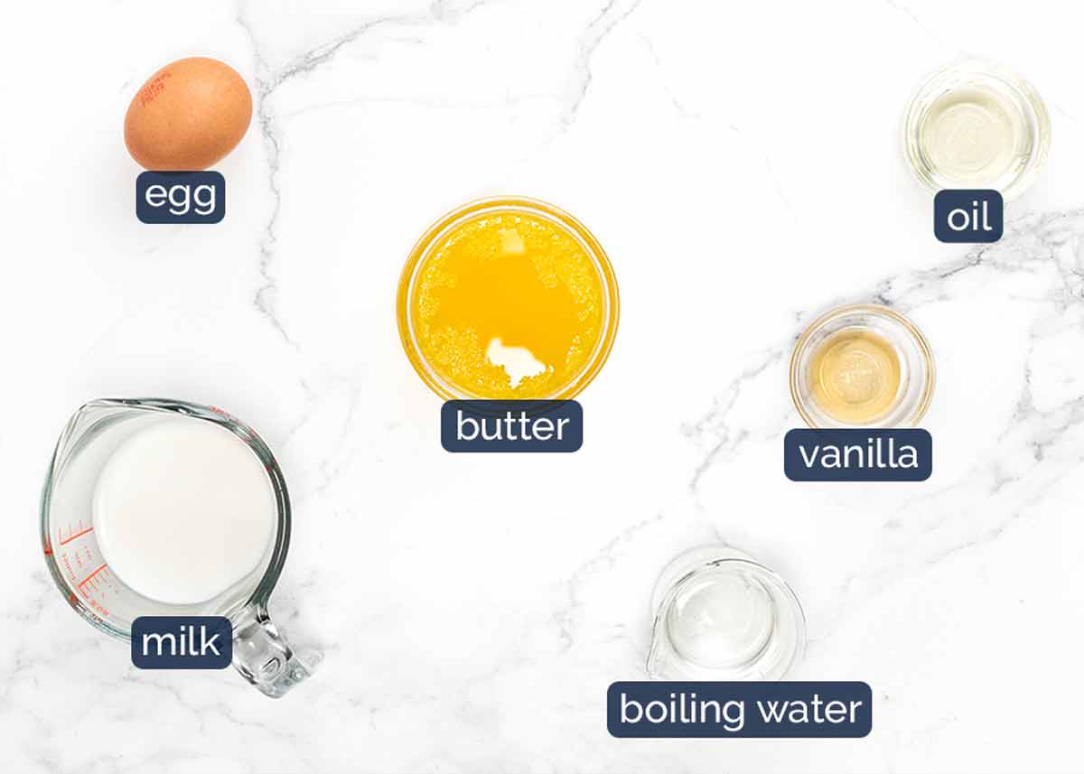 Ingredientes del bizcocho de chocolate caliente
