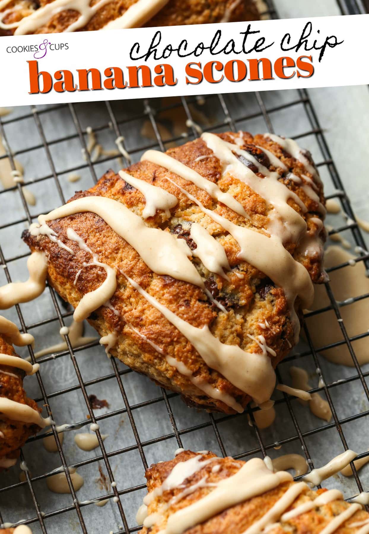 These Chocolate Chip Banana Scones have perfectly crisp, buttery edges with a fluffy, yet flaky, soft center making this the perfect scone recipe! Banana Scones Pinterest Collage
