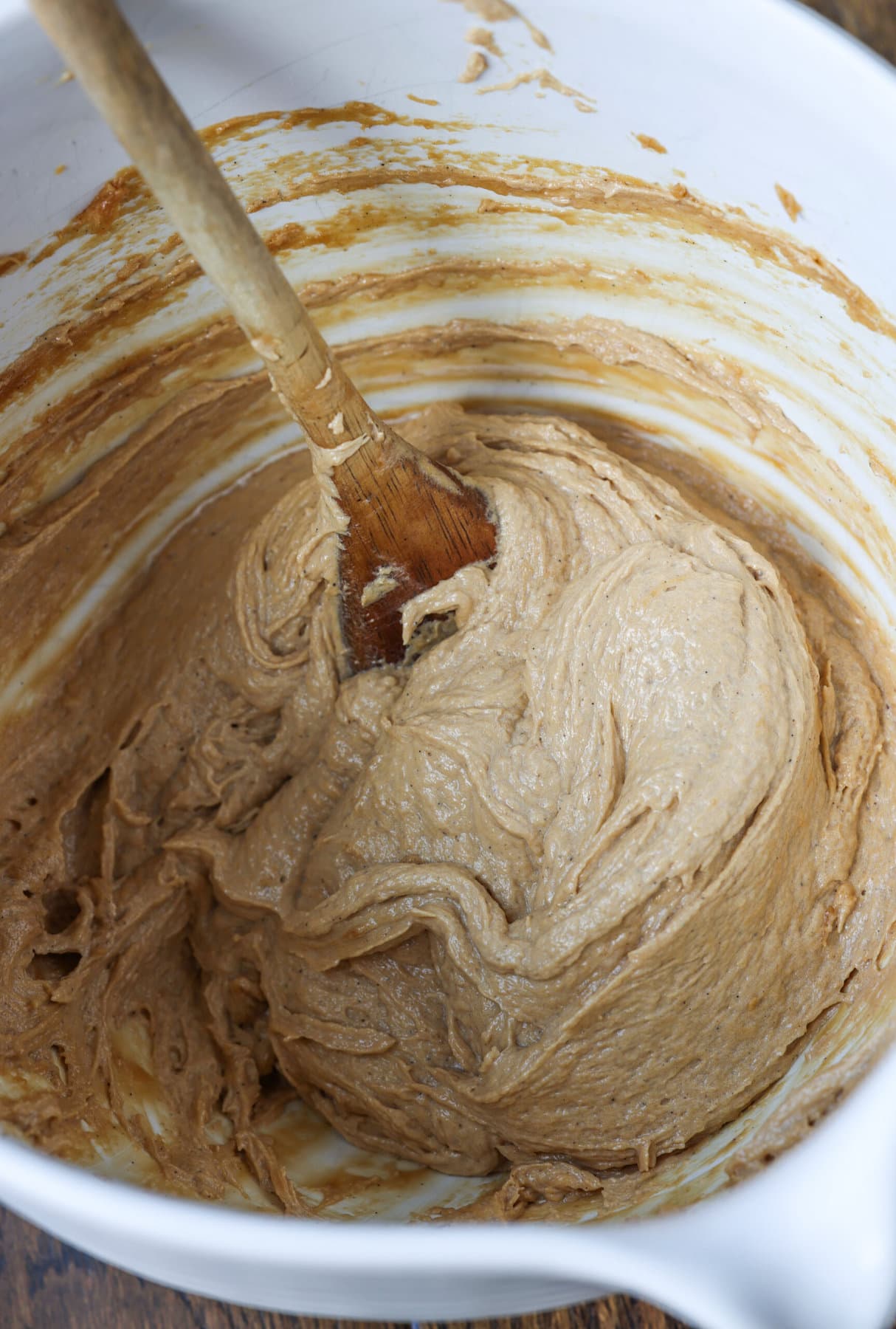 a mixing bowl filled with Cookie Butter cheesecake mousse