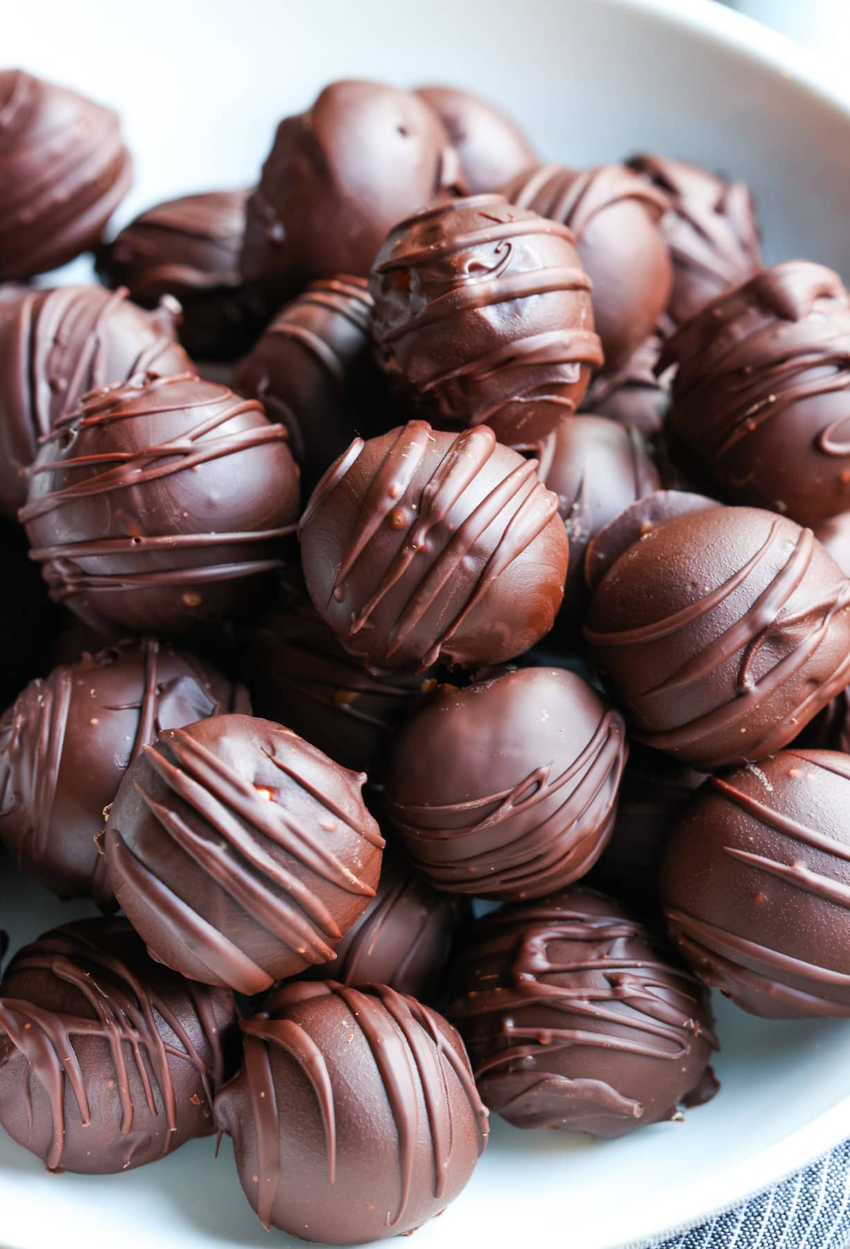 Peanut Butter Balls (Buckeye Balls) in a white serving bowl