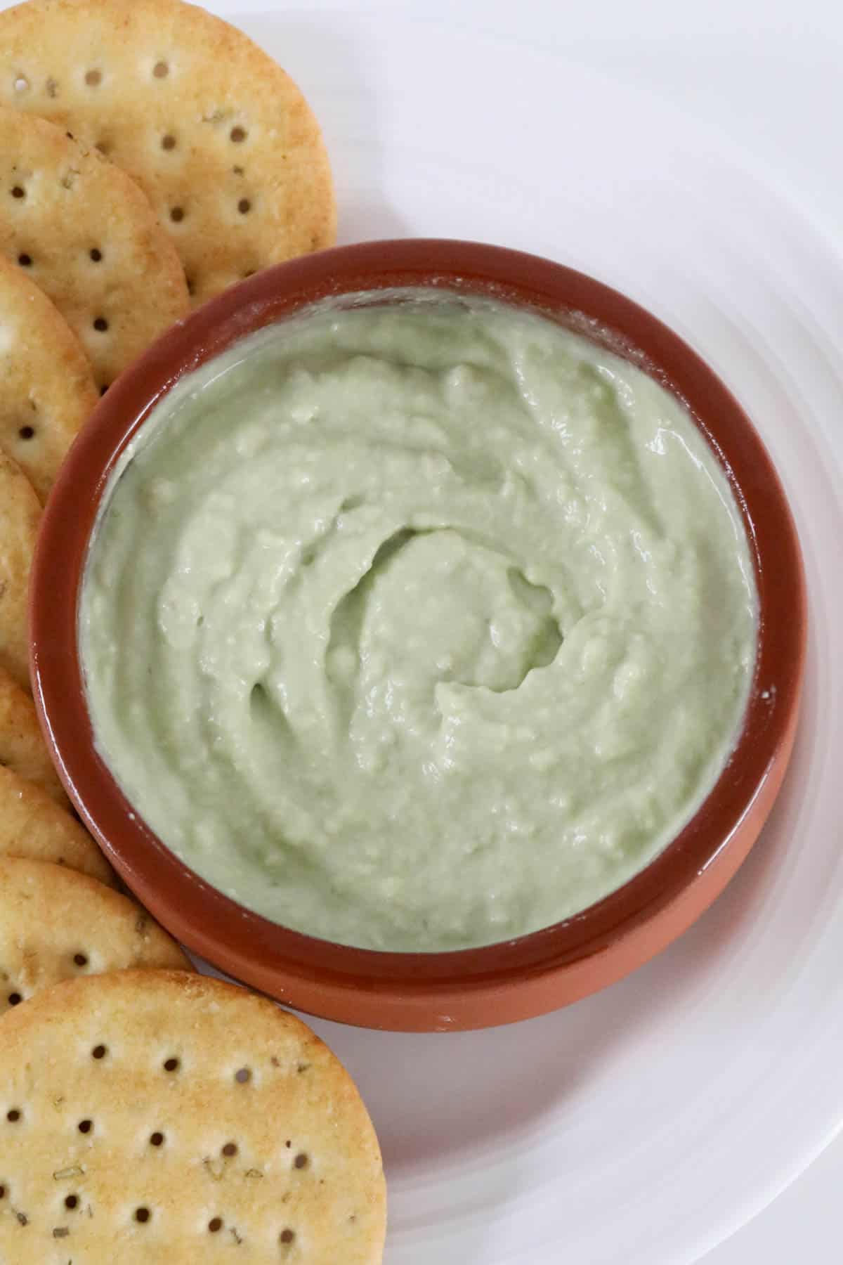 An overhead shot of a homemade avocado dip.