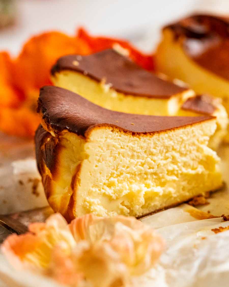 Slice of Basque cheesecake