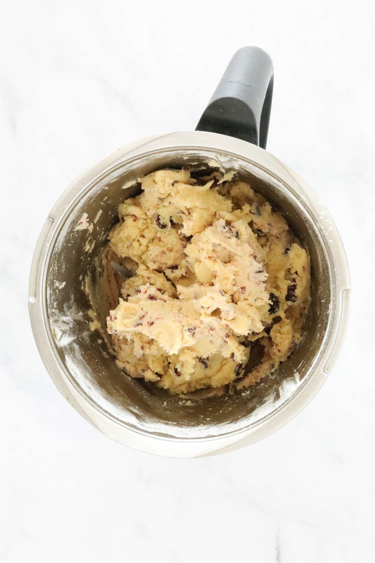 Cranberry shortbread dough in a Thermomix.