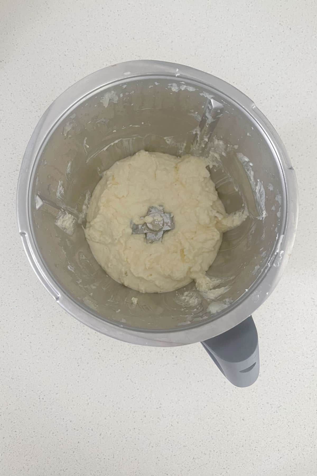 Combined French Onion Dip ingredients in a Thermomix bowl.
