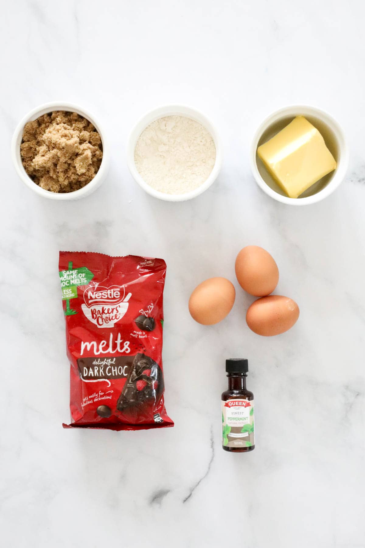 The ingredients for peppermint brownies.