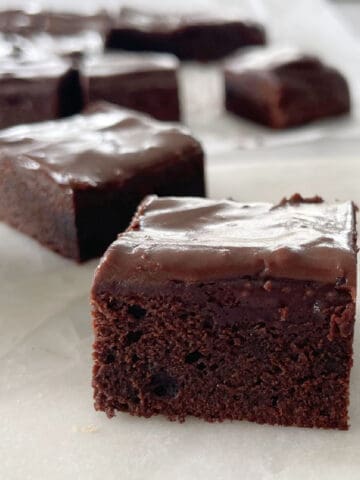 Chocolate Brownie on a marble background.