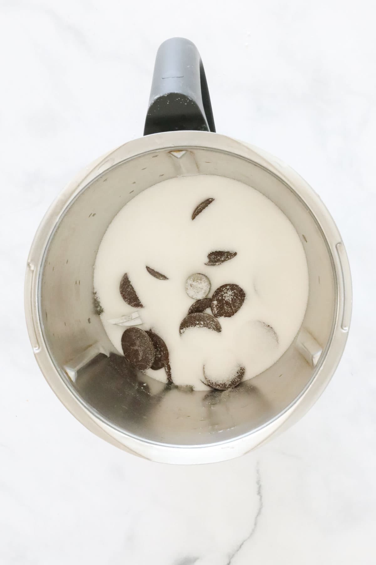 Sugar and chocolate in a Thermomix.