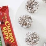 An overhead shot of Thermomix Peppermint Crisp & Cherry Ripe Balls.