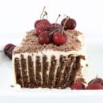 A chocolate ripple cake cut to show the inside.