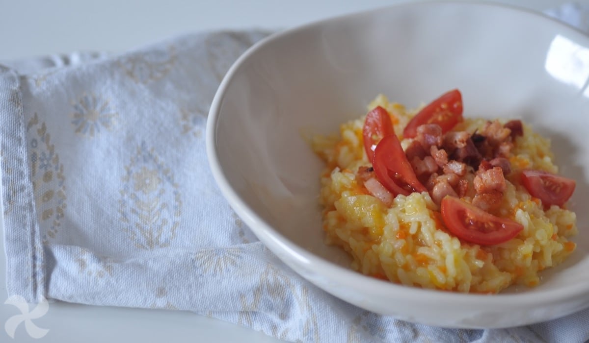 Risotto de zanahoria con beicon