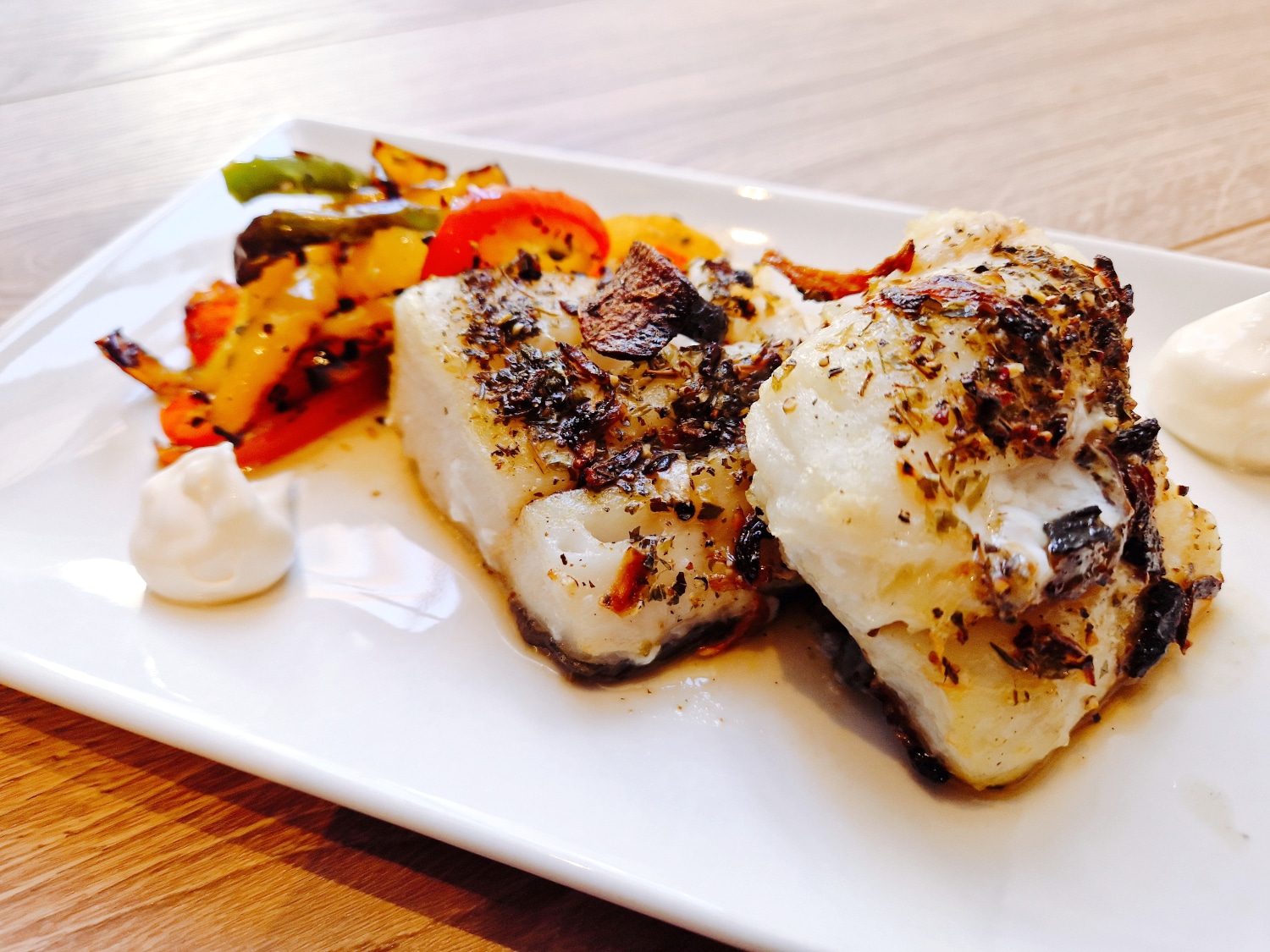 Lomos de bacalao con pimientos asados en airfryer