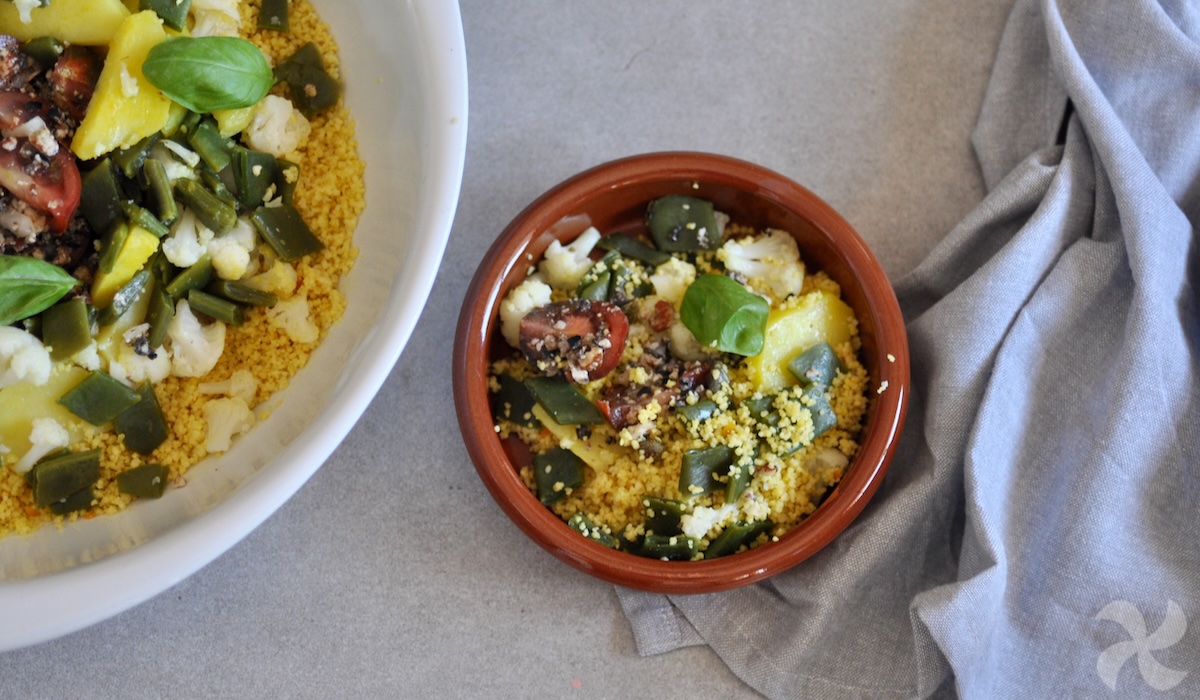 Cuscús con judías verdes, patata y coliflor