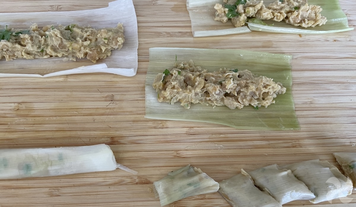 Preparación de los rollitos de puerro