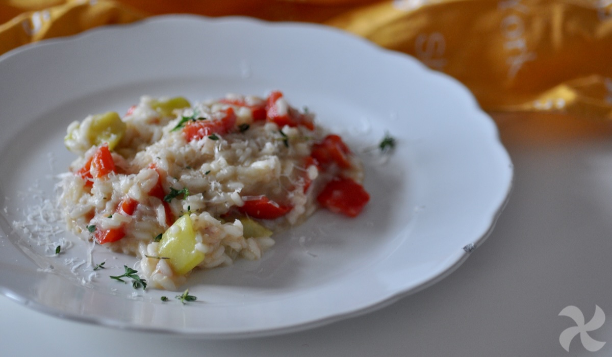 Risotto de calabacín, pimiento y atún