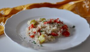Risotto de atún, pimiento y calabacín