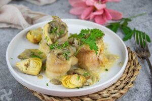 Espirales de merluza con salsa de setas