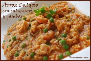 Receta thermomix Arroz caldoso con calamares y gambas