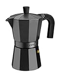 Monix Vitro Noir Cafetera Italiana de Aluminio, 12 Tazas de Capacidad, Mango termoresistente, Recubrimiento Antiadherente, Fácil de Lavar, Apta para Vitrocerámicas y Cocinas de Gas, Negro