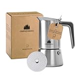 Groenenberg Cafetera Italiana + filtro reductor | Cafetera express 2-4 Tazas (200 ml) | Cafetera italiana induccion (acero inox) con junta de repuesto