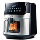 EUDAI Freidora de Aire 6.5L, Freidora sin Aceite con Ventana, 8 programas, Pantalla LED, Control Táctil, Temperatura Regulable, Cesta Antiadherente, Temporizador, 1700W, Incluye Recetario, Acero Inox.