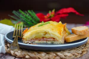 Lasaña de patatas con panceta