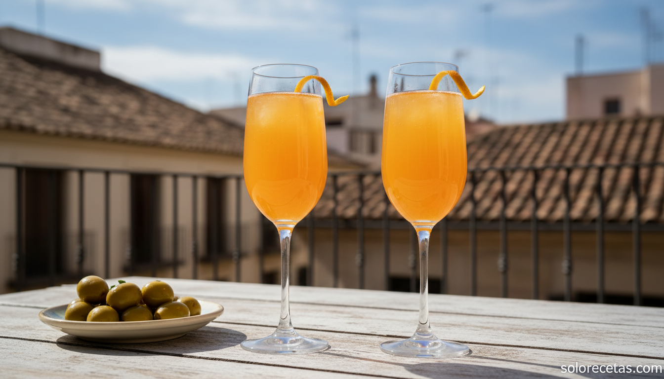 Agua de Valencia: receta auténtica del cóctel valenciano paso a paso 4 Copas de champán servidas con agua de Valencia decoradas con piel de naranja