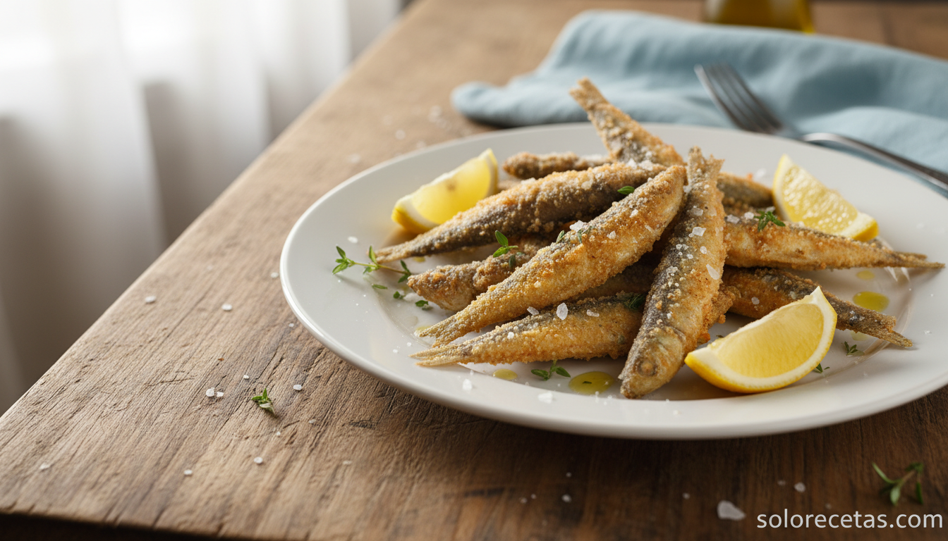 Boquerones al tomillo emplatados con limon y sal en escamas