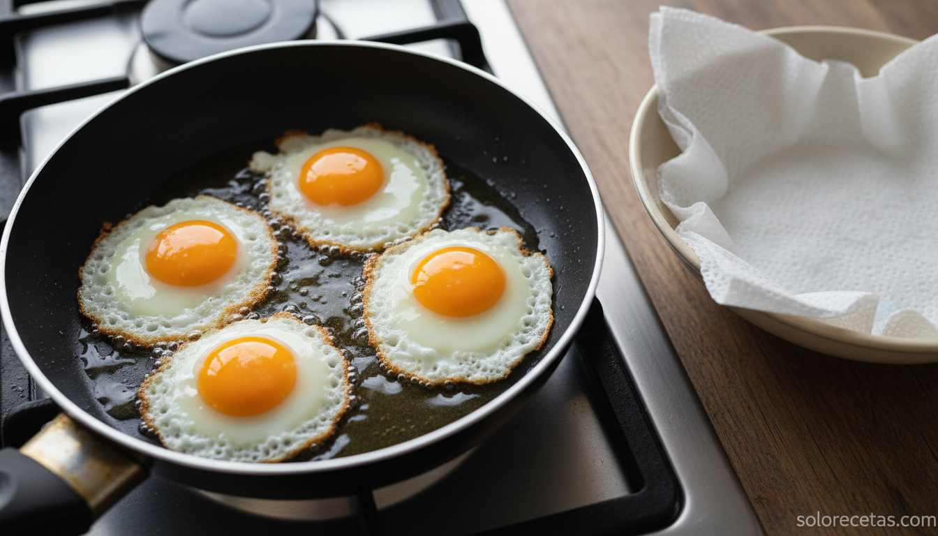 Champiñones curiosos con huevo de codorniz: entrante fácil en 20 minutos 10 Huevos de codorniz friéndose con bordes crujientes y yema líquida
