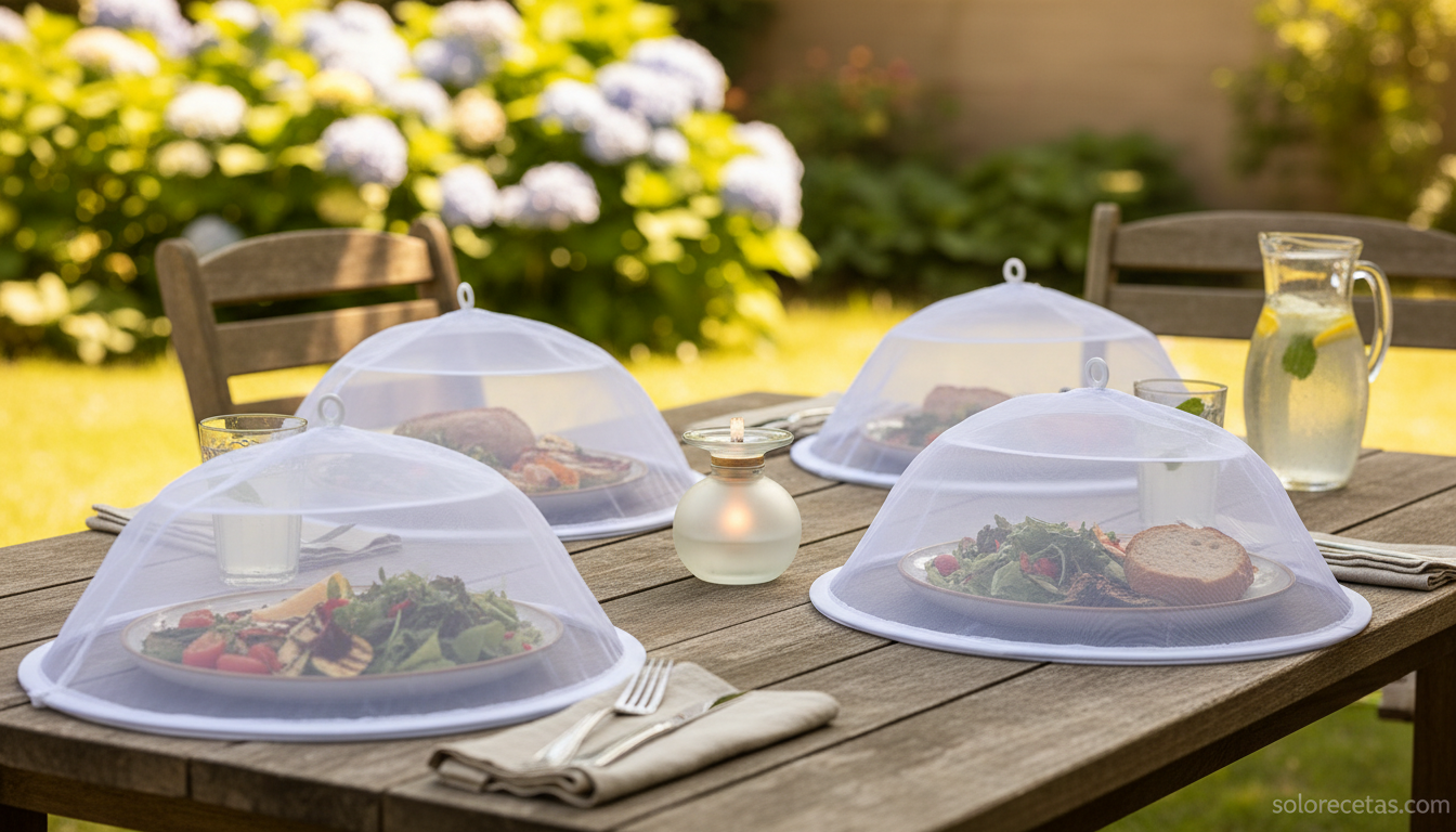 Cómo espantar moscas de la comida: 8 remedios naturales que funcionan 19 Mesa al aire libre con campana de malla protectora y difusor de citronela contra moscas