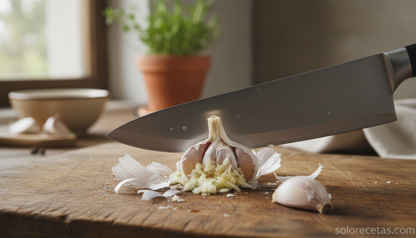 Cómo pelar ajos sin problemas: 4 trucos infalibles del cocinero 5 Diente de ajo aplastado con la parte plana de un cuchillo y piel suelta alrededor