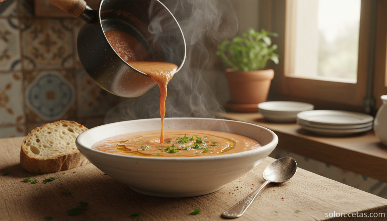 Sopa de judías pintas: receta cremosa y reconfortante con jamón 3 Sopa cremosa de judias pintas servida en cuenco blanco con perejil fresco y un chorrito de aceite de oliva