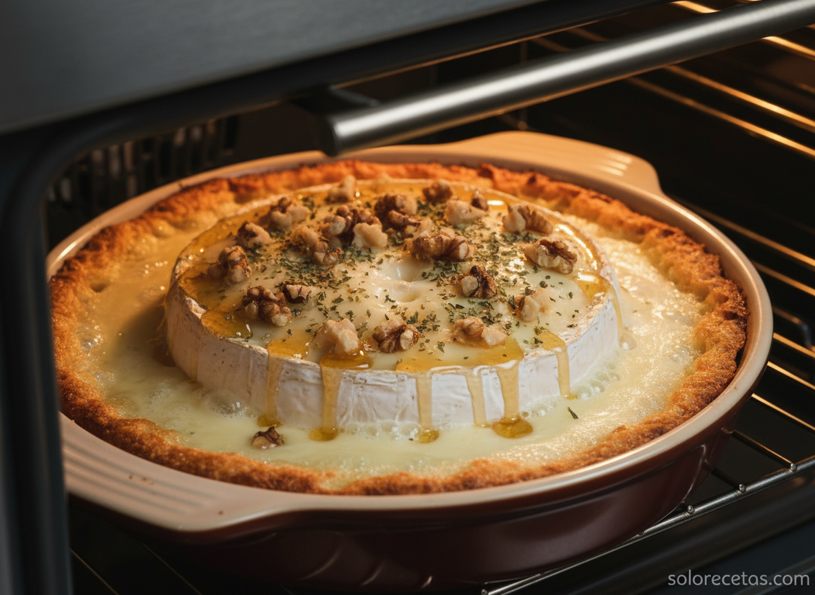 Tapas de queso brie: 3 recetas fáciles para triunfar 12 Queso brie al horno con nueces y miel, burbujeando y fundido