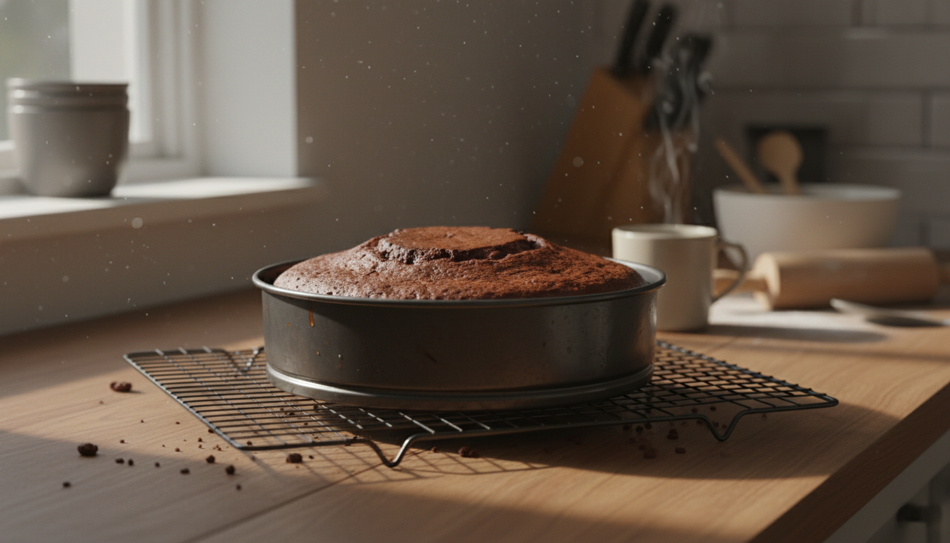 Bizcocho de yogur y chocolate: receta clásica 2 Bizcocho de chocolate recién sacado del horno enfriándose sobre rejilla