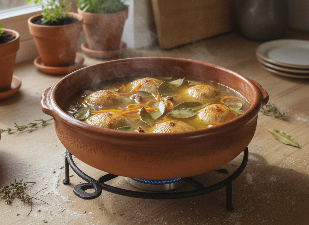 Codornices en escabeche: receta tradicional casera 10 Cazuela de codornices en escabeche cociendo a fuego suave