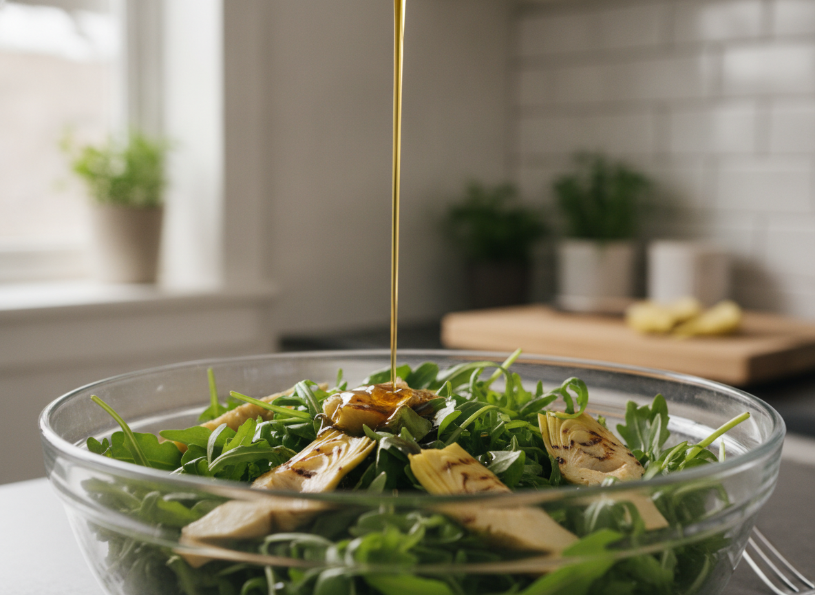 Aliñando la ensalada con la vinagreta