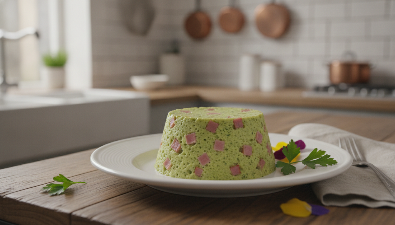 Flan de lechuga salado con jamon: receta facil 2 Flan de lechuga desmoldado en un plato