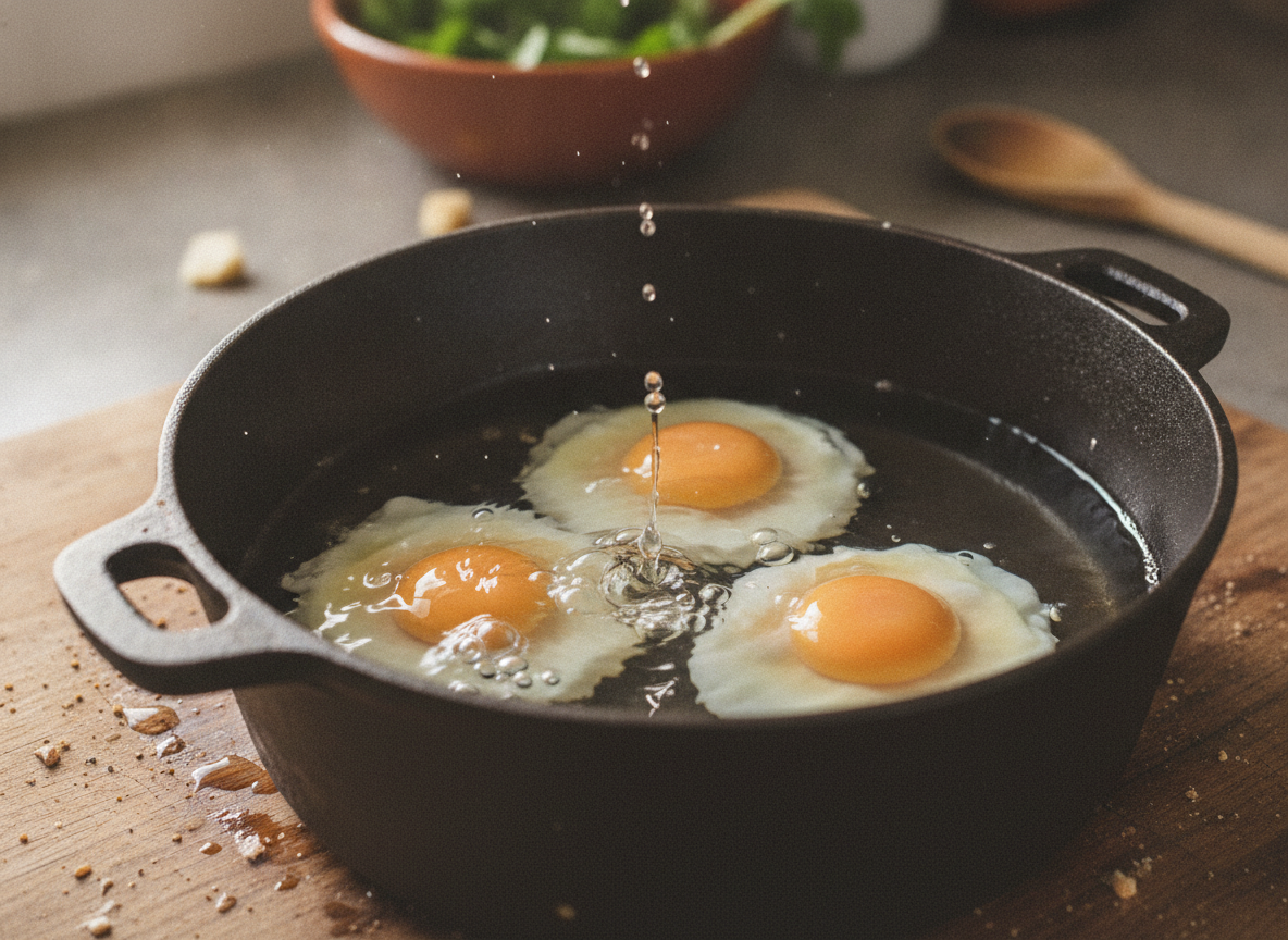 Huevos con salsa holandesa y jamón: receta clásica de brunch 8 Escalfando los huevos en agua con vinagre