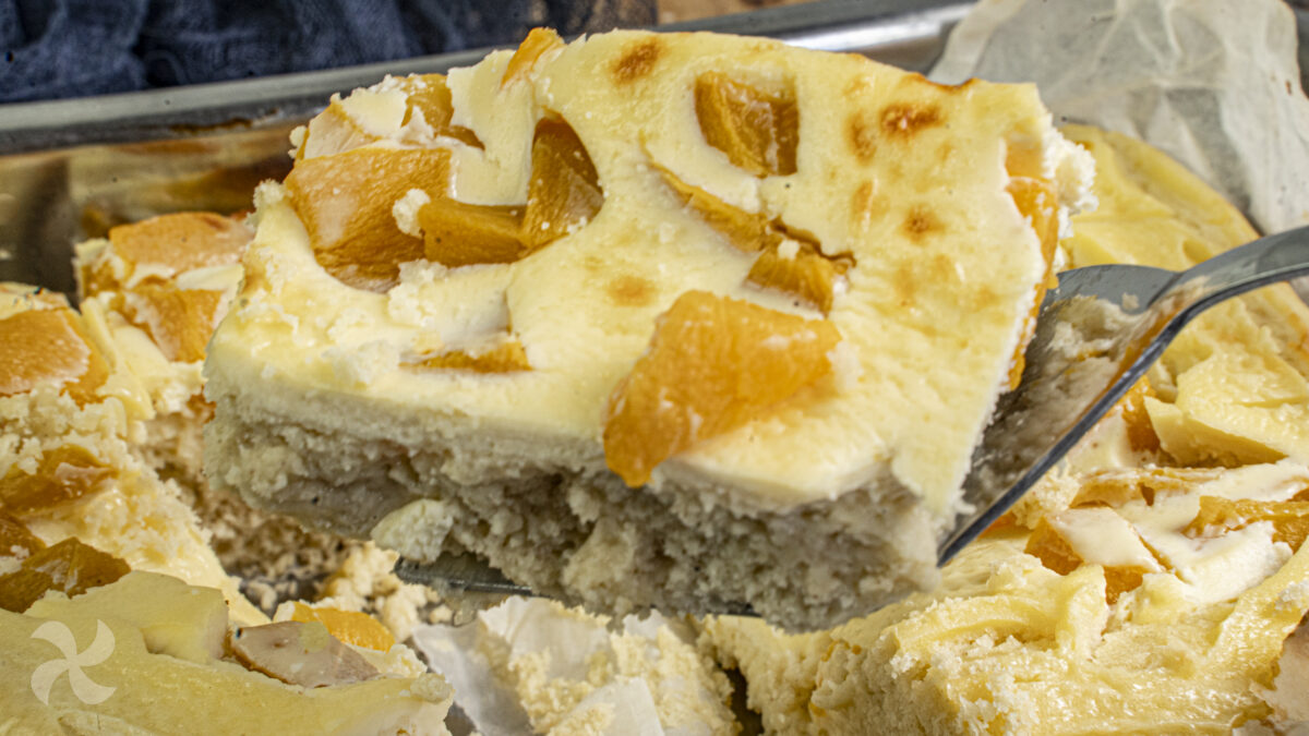 Tarta de melocotón y queso sin gluten