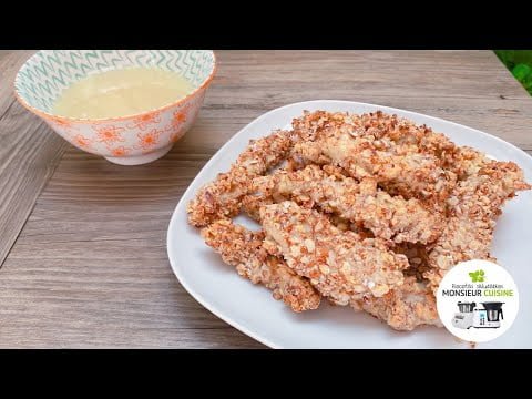 Tiras de pollo almendrado con salsa de limón | Monsieur Cuisine
