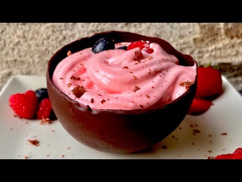 🍓🍓🍓ESPUMA de FRESA y FRAMBUESAS en copa de chocolate en MONSIEUR CUISINE, THERMOMIX 🍓🍓🍓