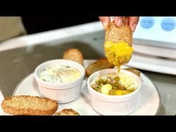 HUEVOS en COCOTTE con guisantes, jamón y chorizo THERMOMIX