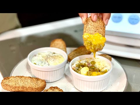 HUEVOS en COCOTTE con guisantes, jamón y chorizo THERMOMIX