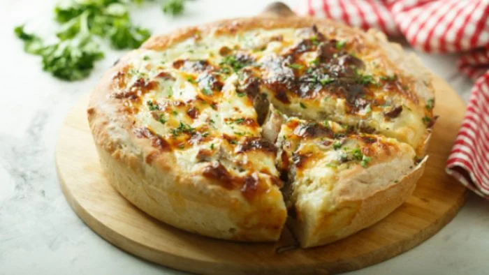 Quiche de setas vegana, receta saludable de cena fácil de preparar