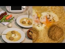 Soupe aux boulettes de viande et oeuf poché au Thermomix (recette de Murcia)