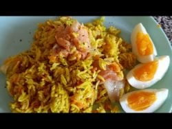 Arroz al curry con pescado ahumado, fácil y rico con Thermomix