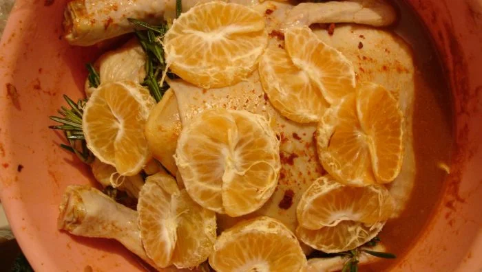 Pollo a la mandarina con mostaza y ron