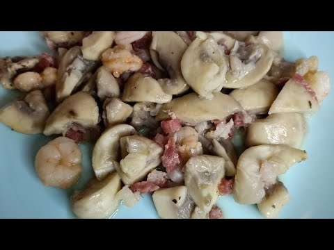 Champiñones con gambas y jamón, fácil y rico con Thermomix