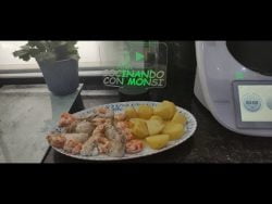 rape y gambas al ajillo con patatas en thermomix y monsieur cuisine