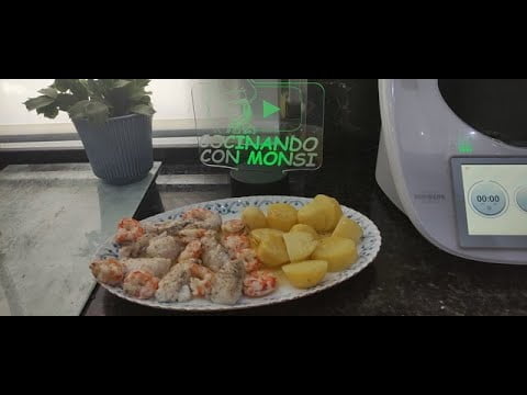 rape y gambas al ajillo con patatas en thermomix y monsieur cuisine